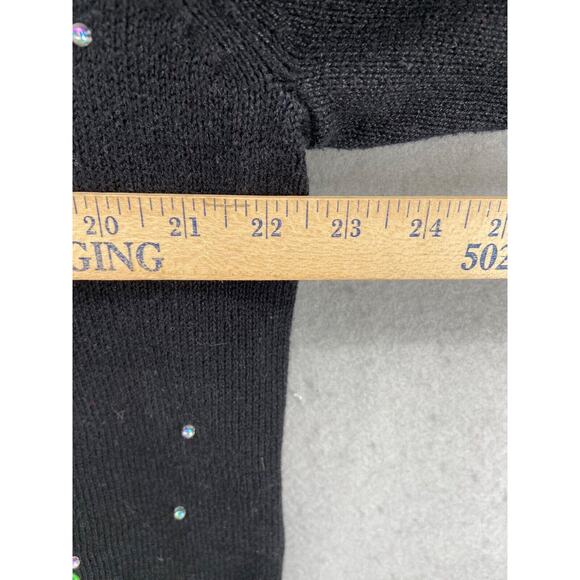 Mandal Bay Cardigan Womens Sz XL Christmas Holiday Trees Beads Santa Hat Black - Picture 7 of 9